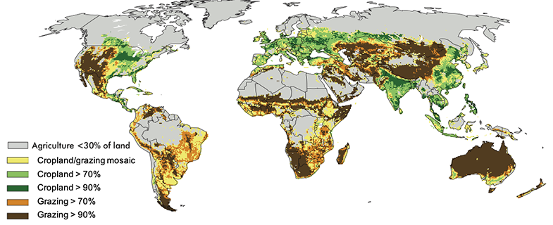 A map of distribution of agricultural land.