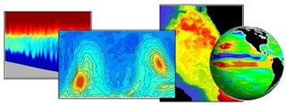 A graphic of four thermal images of various parts of the world composited together.