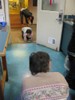 Photo of students viewing a mirror propped upright from various heights.