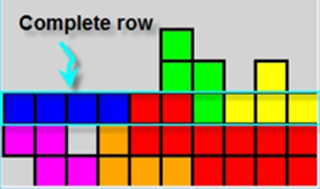 Screenshot of a complete row in the game of Tetris.