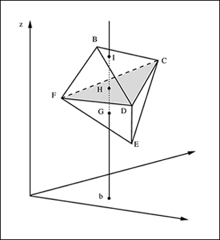 Illustration depicting a line intersecting a three-dimensional object.