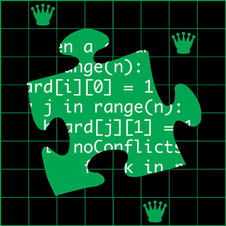 A puzzle piece overlaid with Python code on a chess board.