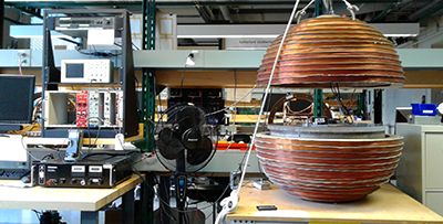 Measuring instruments on tables. A fan in the middle of the instruments.